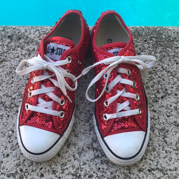 converse red sequin sneakers